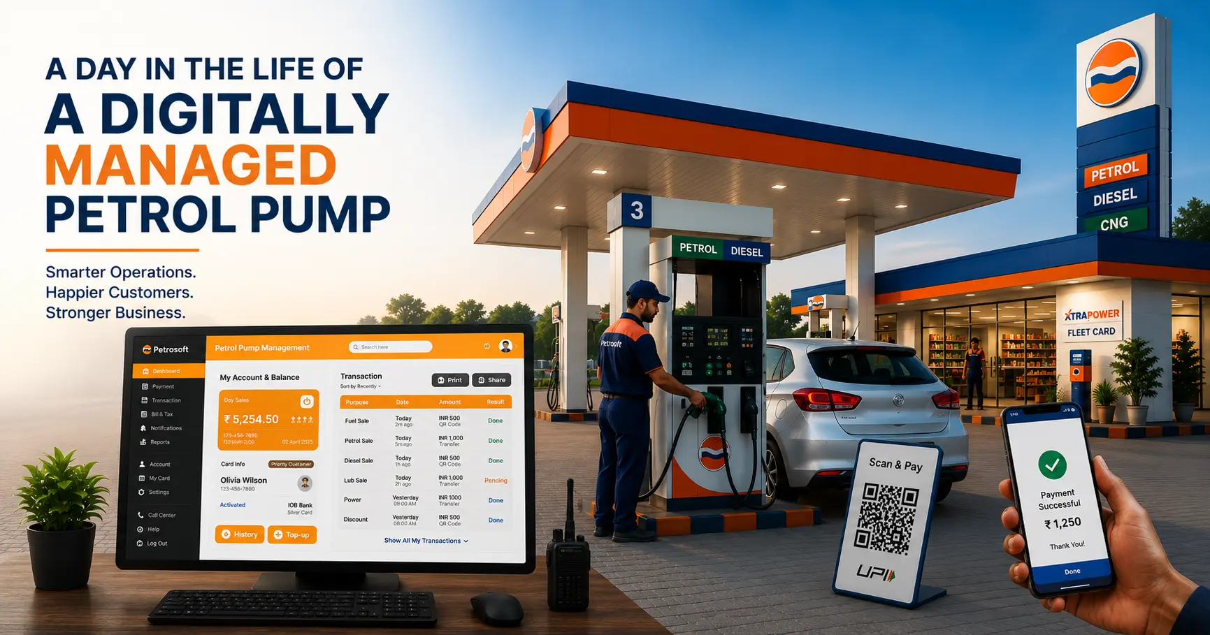 Digital petrol pump with smart fuel management and UPI payment
