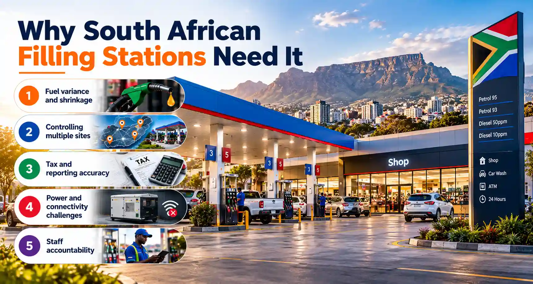 South African filling station highlighting fuel management challenges, fuel tracking, tax reporting, and staff accountability
