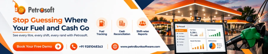 Petrosoft petrol station management software for fuel tracking, cash reconciliation, and shift-wise reports